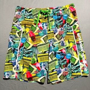 32 UNDER ARMOUR 32 Swim Trunks AOP Hydro Hybrid Cyber-Tropics HeatGear Loose 32
